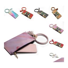 Key Rings Circle Ring Wristlet Wallet Pu Bracelet Keychain Zipper Purse With Bangle Keychains Fashion Tiedye O Drop Delivery Jewelry Dhs5P