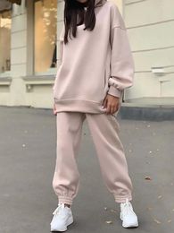 Women's Two Piece Pants Autumn Winter Fleece Hoodies Sweatshirt Women 2 Set Clothes Female Tracksuits Jogger Thick Warm Oversize Sweat Suits