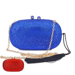 Evening Bags Rose Blue Crystal Women Party Purse Ladies Clutch With Tassels Chain Handbags Day ClutchesEvening