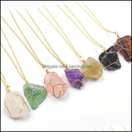 Pendant Necklaces Natural Crystal Rough Stone Irregar Ore Amethyst Rose Quartz Chakra Reiki Healing Necklace For Women Men Drop Deli Ot3V8