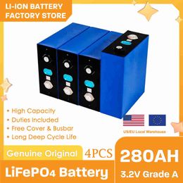 4Pcs 3.2V 12V LiFePO4 280Ah Battery Pack Grade A Bateria Cycle Prismatic For Solar DIY Lithium Ion Rechargeable Batteries Cells