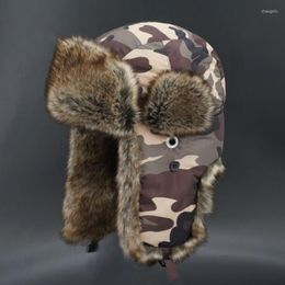 Berets Bomber Hat Men Tactical Camo Trapper Hats Military Winter Warm Fur Russian Ushanka With Ear Flaps