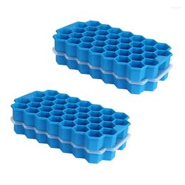 Baking Moulds Ice Square Trays 4 Pack Silicone Molds With Lids 74-Ice For Whiskey Cocktail Chilled Drinks(Blue)