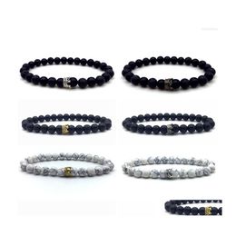 Beaded Strand Crown Charm Bracelet Men 2022 Fashion Simple Lava Stone Matte Bead For Jewellery Gift Psera Hombre Drop Delivery Bracelet Dh1Ye