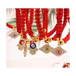 Link Chain Braided Thread Lucky Red String Bracelet Women Men Crystal Eye Hamsa Hand Charm Bracelets Fashion Friendship Handmade Je Dh4Yf