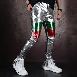 Men's Suits & Blazers Mens Pantaloni Uomo Casual Streetwear Hip Hop PU Leather Splice Slim Fit Pants Fashions Men