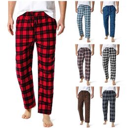 Men's Pants Plaid Cotton Soft Breathable Elastic Casual Loose Trousers Yoga Home Streetwear Baggy Jogging Men