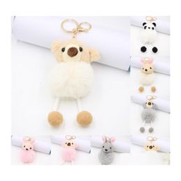 Key Rings Cute Mini Panda Fashion Plush Soft And Fuzzy Faux Rabbit Fur Pompoms Keyfobs Animal Keychains Pendant Party Gift Drop Deli Dhsl6