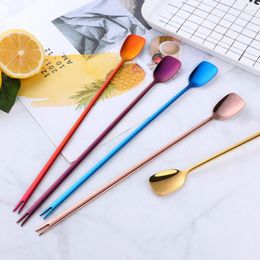 Flatware Sets Creative Stainless Steel Integrated Ice Shovel Spoon Bar Long Handle Bartender Stirring Rod Double-Head Dessert Fruit Tea Fork