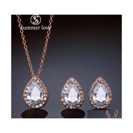 Stud Est Arrival Wedding Jewelry Set Teardrop 3A Cubic Zirconia Earrings Standard 925 Sterling Sier Pendant Necklace For Women Lover Dho3H