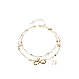 Charm Bracelets Fashion Jewellery Double Layer Eight Pearls Anklet Chain Alloy Beads Ankle Bracelet Beach Anklets Foot Chains Drop Deli Dhcvx