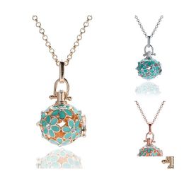 Lockets Diffuser Essential Oil Enamel Cage Pendant Necklaces With 5 Cotton Ball Hollow Flower 60Cm Chains For Women Fashion Drop Del Otmf6