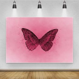 Party Decoration 3D Butterfly Printed Backdrop Po Pink Girls Children Birthday Festival Decorations Thin Backdrops Background