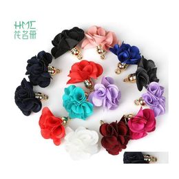 Chains 10Pcs/Bag Fabric Silk Satin Flower Beads Cap Pendant Tassels Earrings Charm For Jewellery Making Handmade Accessories Diy Hangi Dhm2X