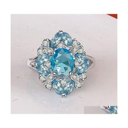 Cluster Rings Luxury Single Stone Ring Charm Mysterious Bright Blue/Red Marquise Women Cocktail Party Fashion Engagement Drop Delive Dhhqa