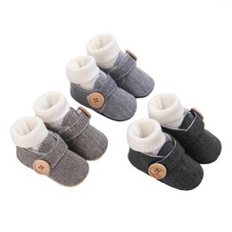 First Walkers 2023 Baby Boys Flat Shoes Autumn Winter Stripe Soft Sole Buttons Non-slip Indoor Outdoor Toddler Girls With Socks