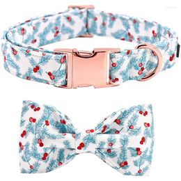 Dog Collars Unique Style Paws Christmas Cotton Collar With Bow Tie Durable Red Berries For Small Medium Large