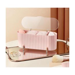 Storage Boxes Bins Cotton Pads Holder 3Grid Large Capacity Cosmetic Box With Lid Decorative Makeup Sponge Organiser Mtifunctional Dhuwm
