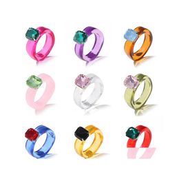 Cluster Rings 2021 Trend Colorf Womens Resin Mood Ring Vintage Simple Acrylic With Rhinestone Geometric Hip Hop Plastic Jewelry Drop Dhuyk