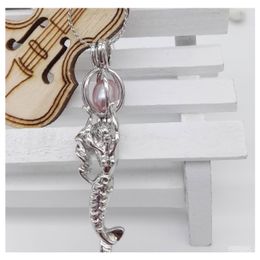 Pendant Necklaces Mermaid Pearl Cage Copper Opening Pearls Cages Locket Charms Pendants Necklace For Women Fashion Jewellery Drop Deliv Otkyv