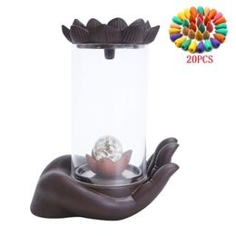 Fragrance Lamps Zen Incense Burner Glass Cove LED Crystal Ball Mountain Shape Waterfall Censer Bergamot Lotus Backflow