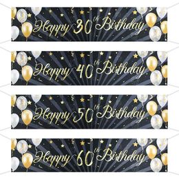 Party Decoration Happy Birthday Banner 30th/40th/50th/60th Balloon Pattern Polyester Poster For Adult Hanging Decor Supplie