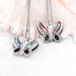 Chains Glass Butterfly Ashes Keepsake Cremation Urn Necklace Memorial Jewellery 316 L Stainless Steel Urns Locket1