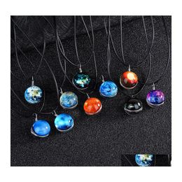 Pendant Necklaces Outer Space Starry Dreamy Necklace Double Glass Ball Gemstone Wax Rope Leather Chains For Women Fashion Jewelry Gi Otwcp