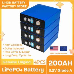 4PCS Lifepo4 3.2V 200AH Rechargeable Deep Cycle Battery Fully Match Lithium Iron Phosphate Cell DIY Solar Energy Storage