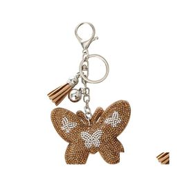 Key Rings Rhinestone Butterfly Veet Charm Pendant Fringe Car Tassel Bag Keychains Romantic Dazzling 80X65Mm Drop Delivery Jewellery Otrnf