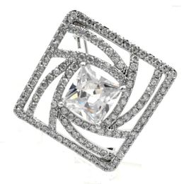 Brooches Designer Art Deco Opens Micro Pave Square Silver Tone Clear CZ Shaped Pins Geometrical Unisex Jewelry