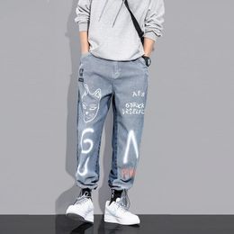 Men's Jeans Fashion Printed Spring And Autumn 2023 Trendy Brand Casual Korean Wild Ins Blue Baggy Mens Street Wear