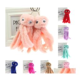 Key Rings Cute Animal Fluffy Pompom Octopus Plush Doll Keychain Women Bag Pendant For Kids Toys Fashion Accessories Gift Drop Delive Dhrcw