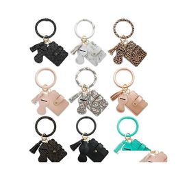 Key Rings Wristlet Bracelet Pocket Credit Card Holder Tassel Bangle Pu Leather Lipstick Keychain Wallet For Women Girls C580Fz Drop Dhnms