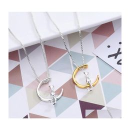 Pendant Necklaces Cute Cat Moon Shape Necklace For Women Gold Sier Animal Box Chains Fashion Jewellery Gift Drop Delivery Pendants Ot2O4