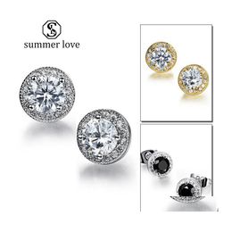 Stud 8Mm Cubic Zirconia Round Gemstone Earrings For Women Girls Fashion Copper Plated 18K Gold Cz Earring Jewellery Gift Drop Delivery Dhre9