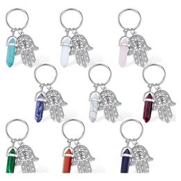 Key Rings L Crystal Keychain Hamsa Charm Hand Ring Lucky Evil Eye With Healing Stone For Women Girls Protection Drop Deliv Dhgirlssh Dhl4C