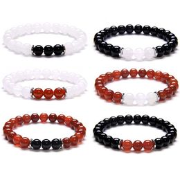 Strand Beaded Strands Couples Distance Bracelet Natural Agates Stone White Black Red For Women Men Friend Love Symbol Jewelry