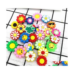 Shoe Parts Accessories Sun Flower Decoartion Buckle For Croc Charms Clog Bracelets Wristband Buttons Soft Rubber Charm Drop Deliver Dhnmx