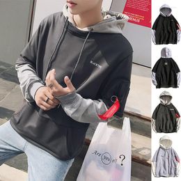 Men's Hoodies Korean Style Winter Inner Cotton Warm Long Sleeve Patchwork Men Casual Hooded Black Grey Hip Sweatshirt