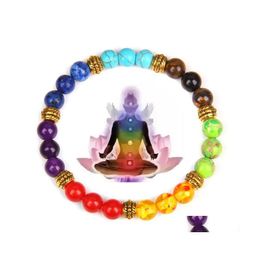 Beaded Strands Chakra Bracelets For Women Men Yoga Nce Energy Healing Reiki Natural Lava Stone Beads Stretch Bracelet Meditation Dro Dhr3G