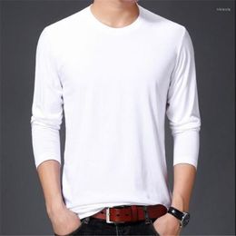 Men's T Shirts Cotton Solid Colour Men Shirt Casual Long Sleeve Slim Basic Tops Tees Stretch T-shirt Mens Clothing