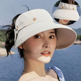 Wide Brim Hats K163 Women's Bucket Hat Sun Protection Summer Panama 2023 Cap Female Beach Removable Visor