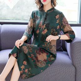 Casual Dresses Summer Dress Women Mid Elegant Vintage Print Ladies Office Wear Floral Party Beach Vestido 7582068