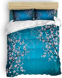 Bedding Sets Duvet Cover Set Printed 4 Pcs Full Size Include Bed Sheet Pillow Shams Spring Cherry