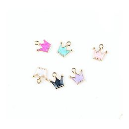 Charms 100Pcs Mixed Color 12X12Mm Enamel Princess Crown Pendant Gold Tone Alloy Metal Oil Drop Diy Bracelet Necklace Charm 657 T2 De Dhvy9