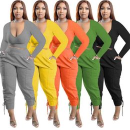 Women Tracksuits Two Pieces Set Designer 2023 New Solid Candy Color Suit Corn-eye Strap Sports Casual Sportwear 5 Colours