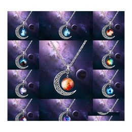 Pendant Necklaces Fashion Galaxy Planet Moon Cabochons Glass World Starry Space Moonstone Charms Necklace For Womens Choker Jewellery Otyqb