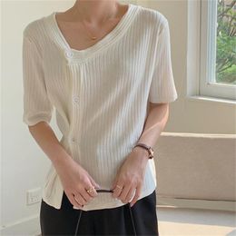 Women's Knits PLAMTEE 5 Colours Short Sleeve Slim Sweaters Tees Solid Knitted Elastic Summer Cardigans Loose All Match Casual T-Shirt