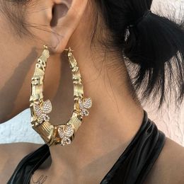 Hoop Earrings SRCOI Bohemia Crystal Butterfly Bamboo Earring Hoops Large Exaggerated Geometric Hanging Jewellery Women Party Gift Accessories